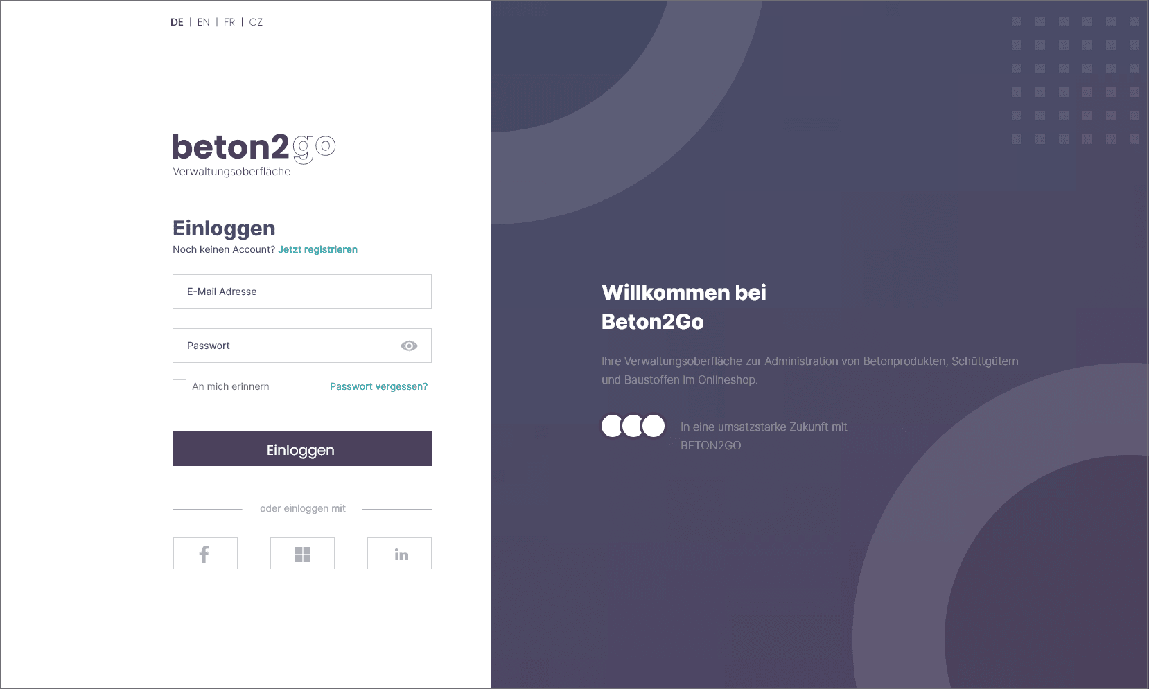 Login-Maske des Verwaltungssystems